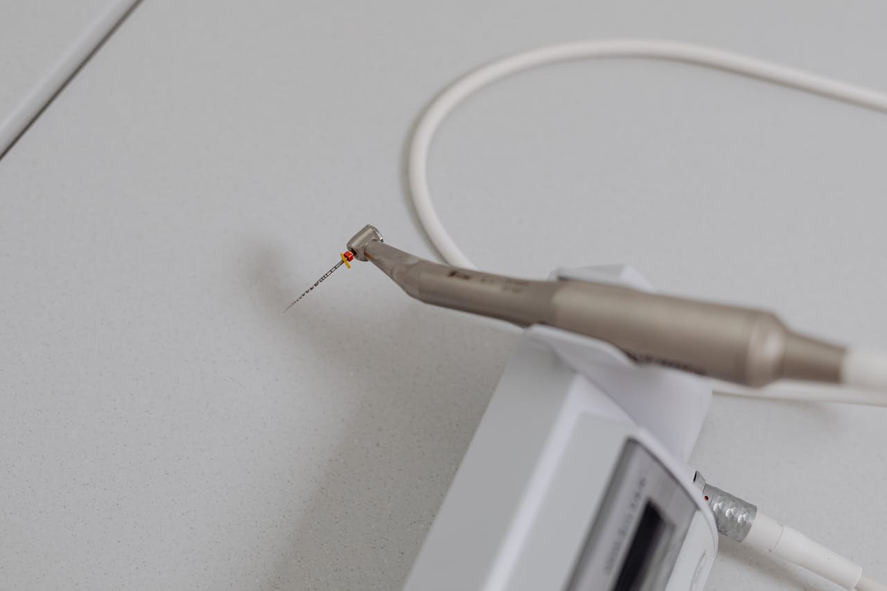Detailed view of a dental instrument used in dentistry, showcasing precise technology.